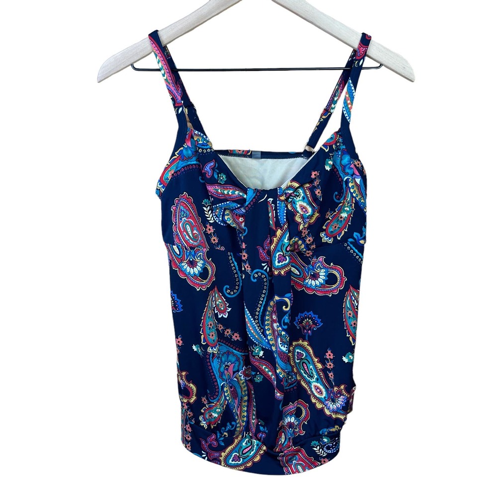 Lands' End Womens 10 Swimsuit Bathing Tankini Floral Top Beach Summer Resortwear